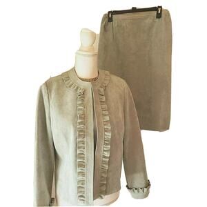 VTG Abe Schrader Green Suede Blazer & Matching Skirt Size 12 Excellent Set